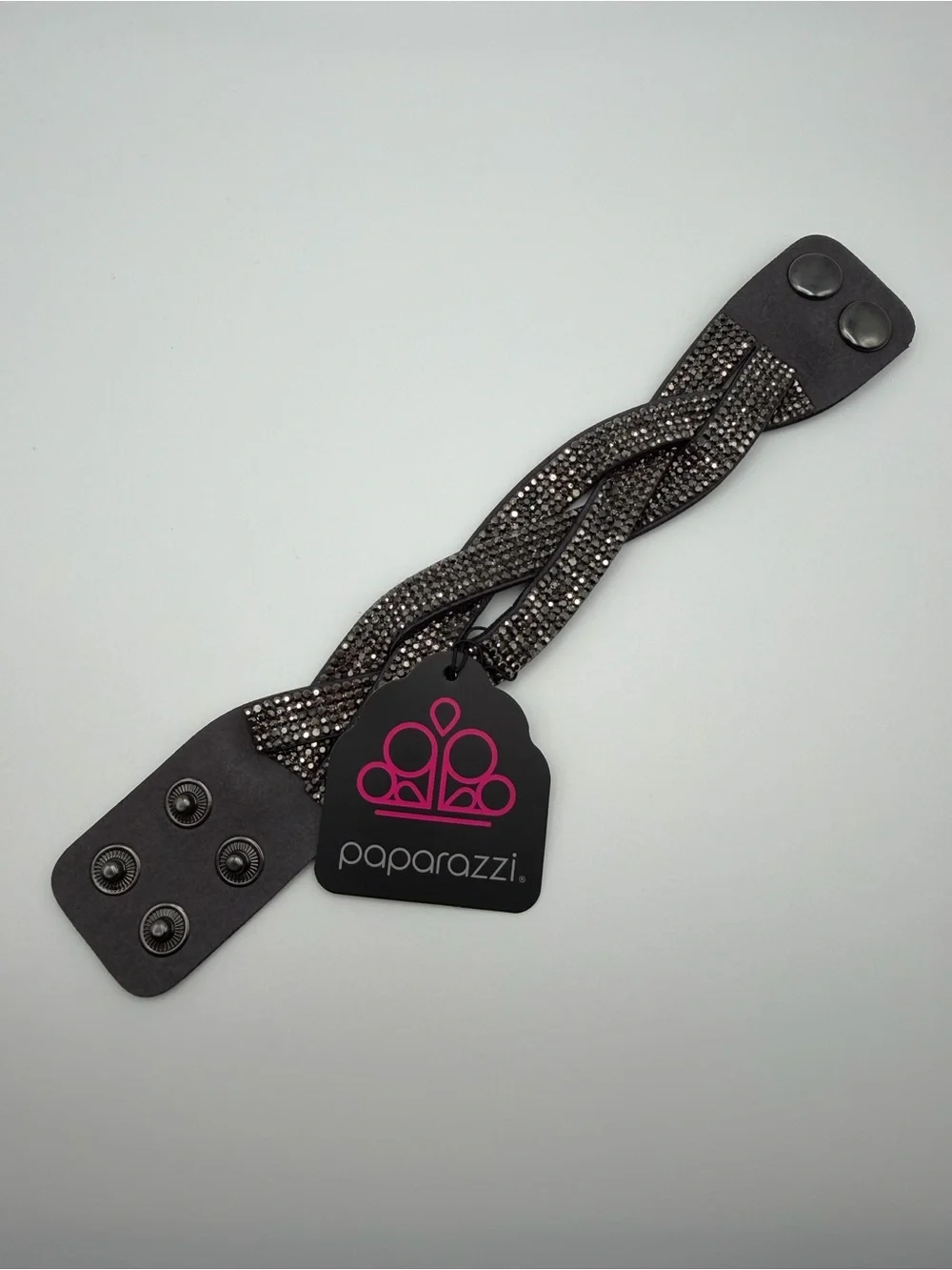 NWT paparazzi Nice Girls Finish Last Braided Bling Edgy Boho Leather Snap Cuff
